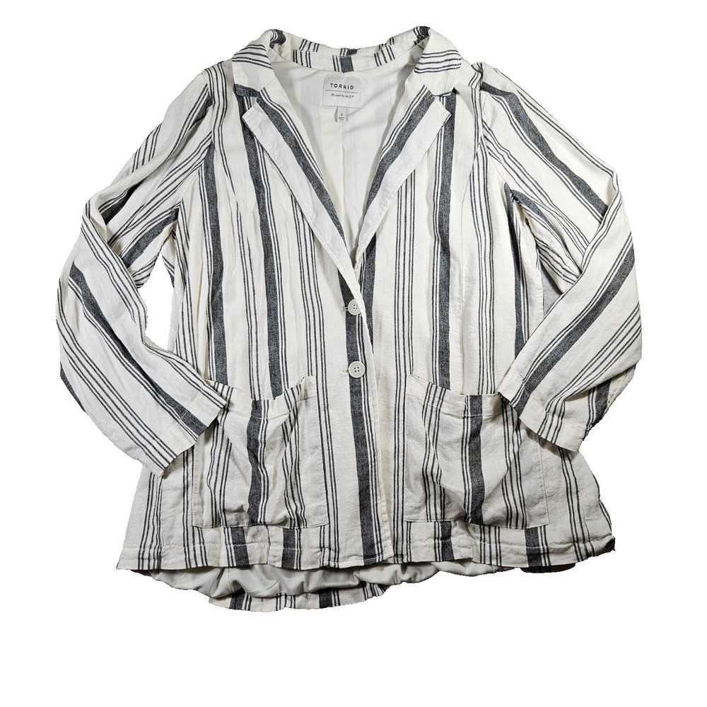 Torrid Linen Blend Ivory Striped Blazer Beachy Chic Lightweight Plus Size 2X